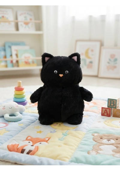 Peluş Pofuduk Kedi-30 Cm Siyah