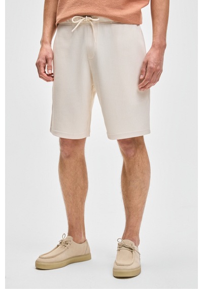 Grımelange MALYES Erkek Beli Lastikli Kordonlu Yanda Çift Arkada Tek Cepli Relaxed Fit Krem Şort & Bermuda