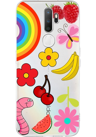 Oppo A5 2020 İle Uyumlu 1mm Slim Fit Water Color 5 Baskılı Şeffaf Kılıf Şeffaf