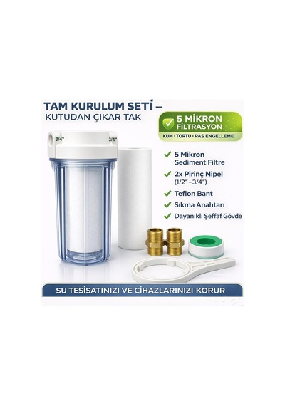 Sediment Filtre Housing Seti 10 Şeffaf Kap + 5 Mikron Pp Filtre + Anahtar + Pirinç Bağlantı