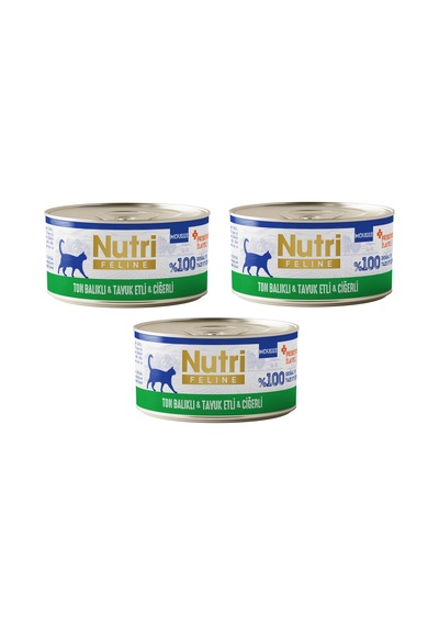 Nutri Feline Ton Balıklı, Tavuk Ve Ciğerli Mousse Tahılsız Yetişkin Kedi Konservesi 70 G X 3 Adet