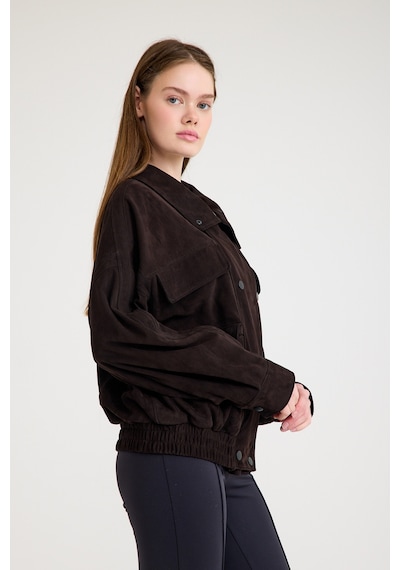 Oversize Bayan Süet Deri Ceket Vb-9-bk-2858-24126 Kahverengi