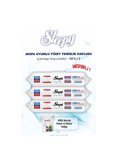 Sleepy Çamaşır Suyu Katkılı Mopa Uyumlu Islak Mendil 50'li X 3 Ve Rosıe Diğer