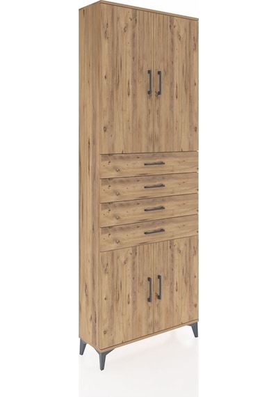 Arges Dolap 3 Raflı 4 Çekmeceli 4 Kapaklı 88x30x243 Çam-çam Çam