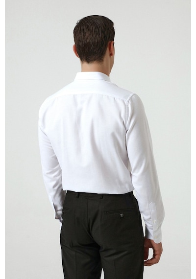 D's Damat Slim Fit Armürlü Düğmeli Yaka Pamuklu Erkek Gömlek - Beyaz 5HC02ORT07265 Beyaz