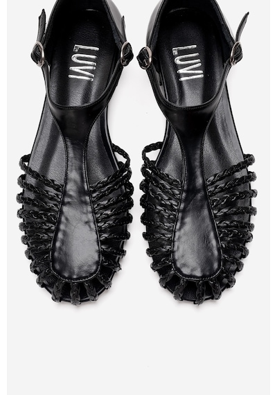 Luvishoes Onos Siyah Örgü Detaylı Kadın Sandalet Siyah