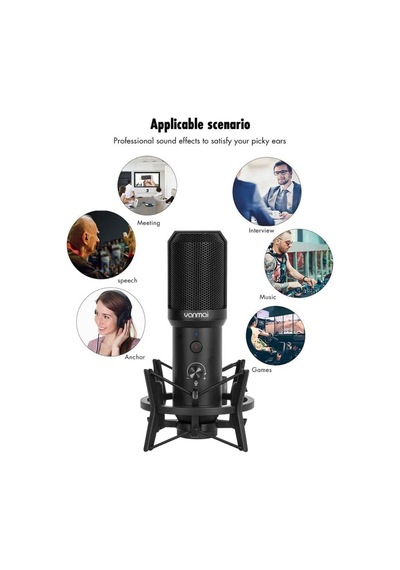 Usb Condenser Masaüstü Mikrofon Seti Kardioid Yönlü, 16bit/48khz Profesyonel Kayıt, Led Kontrollü, Shock Mount