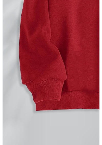 Macklin Unisex Kadın Erkek Ny Baskılı Yarım Fermuarlı Dik Yaka Basic Sweatshirt Kırmızı Mck0975 Kırmızı