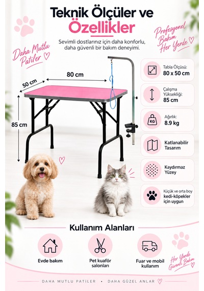 Pet Grooming Katlanabilir Pembe Taşınabilir Pet Kuaför Masası 80 Cm X 50 Cm Pet Grooming Katlanabilir Pembe Taşınabilir Pet Kuaför Masası 80 Cm X 50 Cm