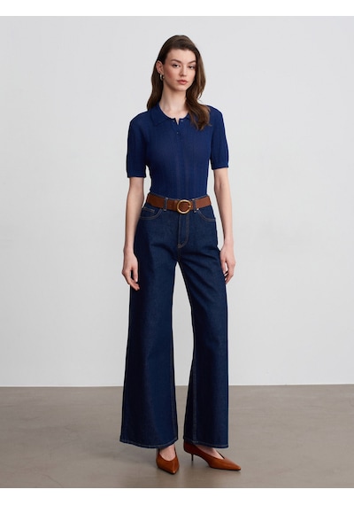 Dilvin 10781 Polo Yaka Triko Bluz-lacivert