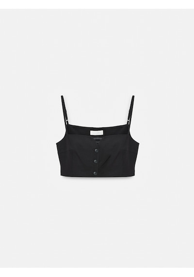 Dilvin 60622 Keten Karışımlı Crop Yelek-siyah