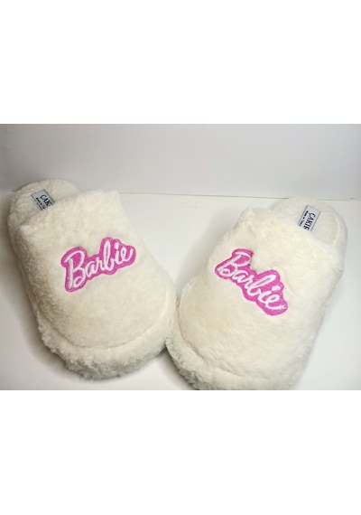 Huzurlu Adımlar Barbie Peluş Terlik Krem