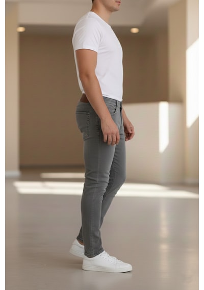 Bürke Premium Gri Renk Regular Fit Esnek Likralı Jeans Kot Pantolon