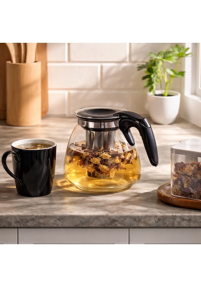 Porsima 5415 Isıya Dayanıklı 900 Ml Süzgeçli Cam Demlik Çay-bitki Çayı Demliği Şeffaf