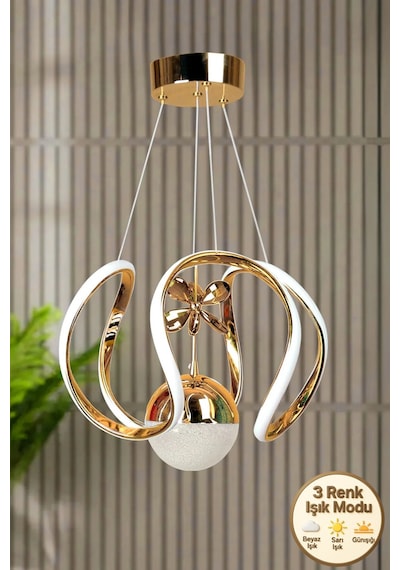 Clasy Model Gold Kaplama 3 Renk Metal Salon Mutfak Oturma Yatak Odası Modern Led Sarkıt Avize Gold