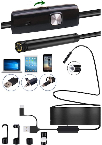 Profesyonel Endoskop Yılan Kamera Arama Motor Içi Su Geçirmez Aralara Girebilen Tesisat Kamerası 10 Metre 3in 1 Usb-typc E - Mıcro Usb