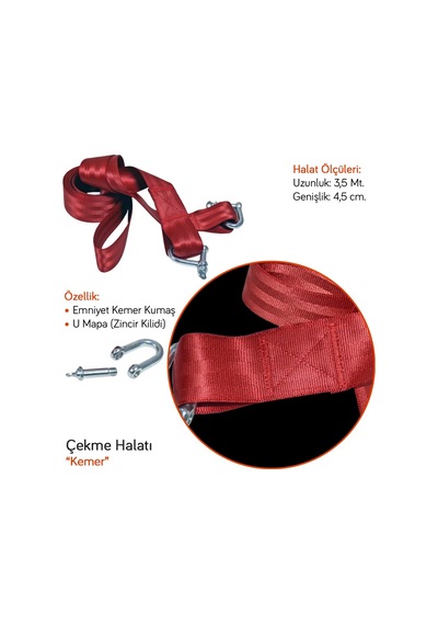 Nyf Çekme Halatı Kemer U Mapa/karabinalı 2 Ton 3,5 Mt X 4,5 Cm