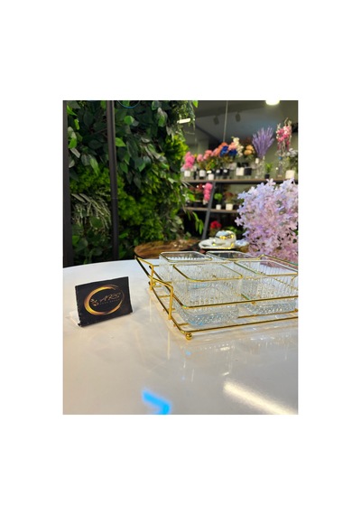 Ars Paşabahçe Elysia Yaldızlı Kare Kase, Metal Gold Standlı 4'lü Çerezlik, Sunumluk, Kahvaltılık