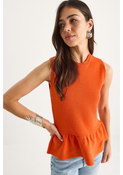 Shade Kadın Bisiklet Yaka Peplum Triko Top 20251019 - Turuncu Shade Kadın Bisiklet Yaka Peplum Triko Top 20251019 - Turuncu