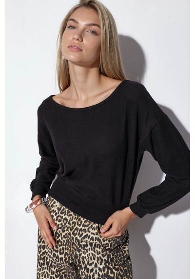 Hiccup Busem Kadın Kısa Bisiklet Yaka Sweatshirt Siyah