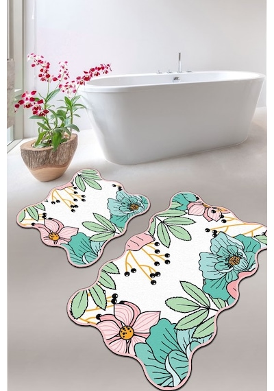 Anemon Djt 2 Li Set Banyo Halısı Takımı, Klozet Paspası Çok Renkli