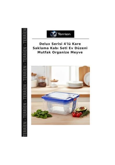 Delux Serisi 4'lü Kare Saklama Kabı Seti Ev Düzeni Mutfak Organize Meyve Çok Renkli