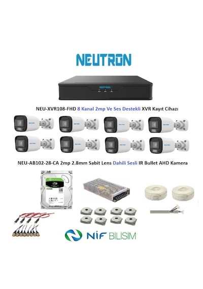 Neutron 2mp 8 Kameralı Sesli Dış Ortam Ahd Full Kamera Seti 500gb