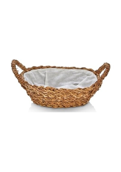 El Yapımı Doğal Hasır Kulplu Çok Amaçlı Dekoratif Oval Sepet, Hasır Kulplu Ekmek Sepeti 27x18x8 Cm