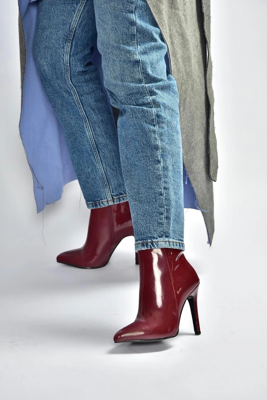 Fox Shoes N372524408 Bordo Rugan İnce Topuklu Kadın Bot Bordo-rugan