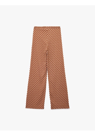 Koton Beli Bağcıklı Rahat Kalıp Yüksek Bel Pantolon Kahverengi Desenli 6wal40067ık Kahverengi Desenli