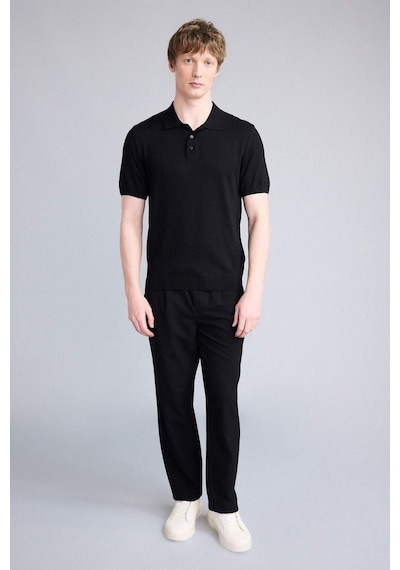 DeFacto Standart Fit Polo Yaka Kısa Kollu Siyah Triko Tişört E3241AX25SPBK27