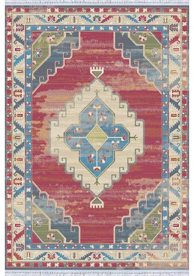Pembe Klasik Göbekli Dokuma Pamuk Taban Kaymaz Kilim Klm318n11