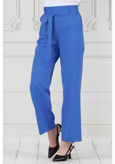 Sevitli Beli Bağlamalı Bol Paça Pantolon-mavi-3668-mavi Mavi