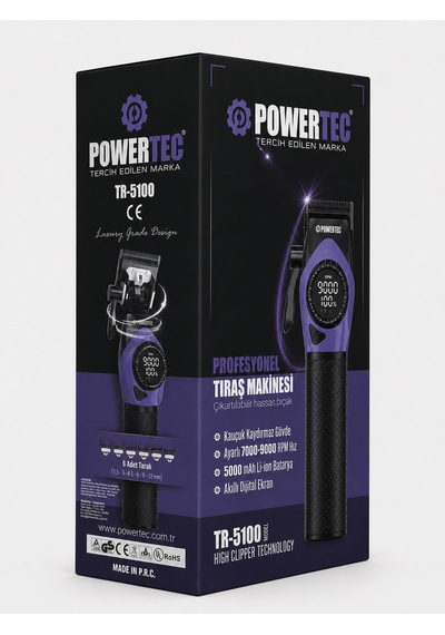 Tr-5100 Profesyonel Saç Tıraş Makinesi 9000 Rpm Dijital Ekran Şarjlı Berber Tipi Clipper Mor