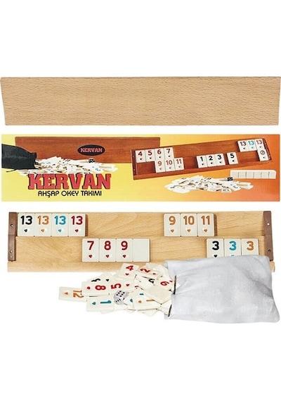 Kervan Büyük Boy Vernikli Cilalı Ahşap Okey Takımı Seti
