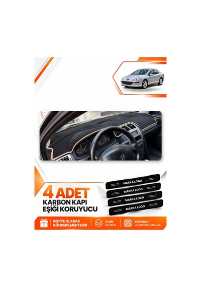 Peugeot 407 2004-2010 Uyumlu Ön Örtüsü Torpido Koruma Koruyucu Kılıfı Halısı - Siyah Bej