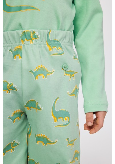 Panço Erkek Çocuk Dinazor Desenli Pijama Takımı Turkuaz