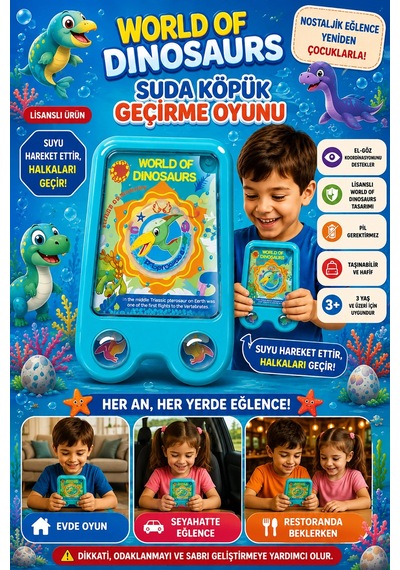 Suda Halka Köpük Geçirme Oyunu Dinozor Dünyası Duyusal Gelişim Destekli Nostaljik El Atarisi 2586bk-