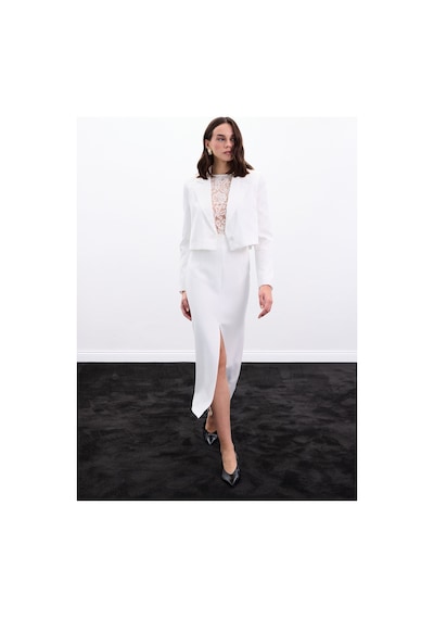 Sateen Yırtmaçlı Midi Etek - Ekru-136987 Ekru