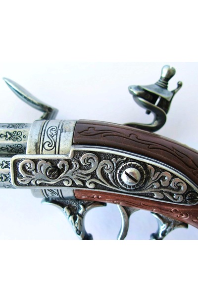 Denix Dekoratif Replika Revolving 3 Barrel Flintlock Pistol