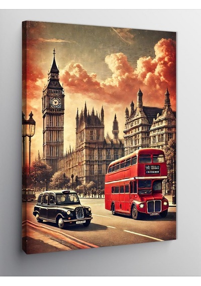 Kanvas Tablo Londra, Big Ben Ve Kırmızı Otobüs 50cmx70cm