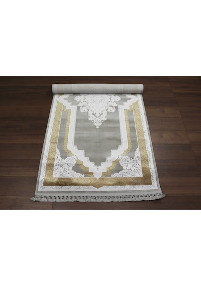 Nostalji Seri Gold Çerçeveli Klasik Motifli Altı Kaymaz Makine Dokuma Halı 13417-835 Beyaz