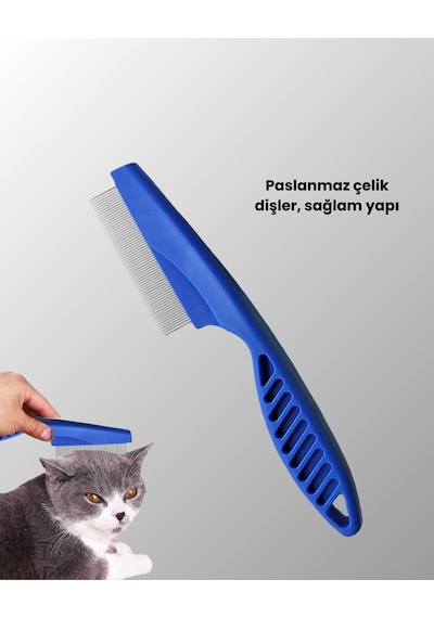 4 Parçalı Evcil Hayvan Tarak Seti Paslanmaz Çelik Dişli Ergonomik Saplı