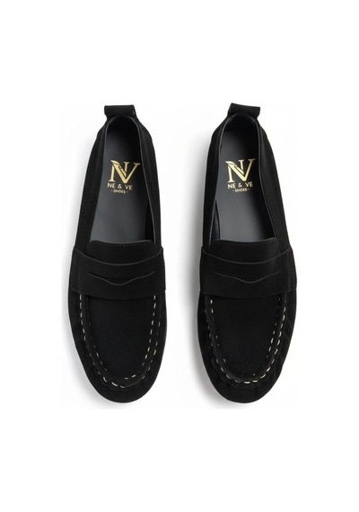 Ne&ve Shoes Siyah Süet Hakiki Deri Astarsız Esnek Kadın Günlük Şık Ve Rahat Loafer