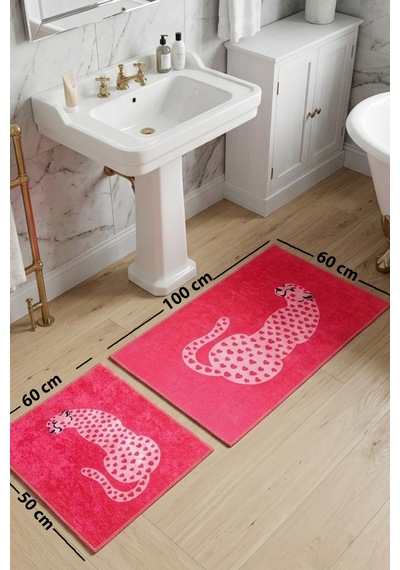 Pinoleo 2'li Banyo Paspası,kaymaz Tabanlı,yıkanabilir 60x100 50x60 Cm Pembe Color