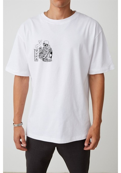 Thewert Unisex Kuru Kafa Baskılı Beyaz Oversize Tshirt