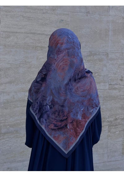 Qalortex Scarf Pamuklu Soft Âlâ Desen Eşarp-morcivert Morcivent