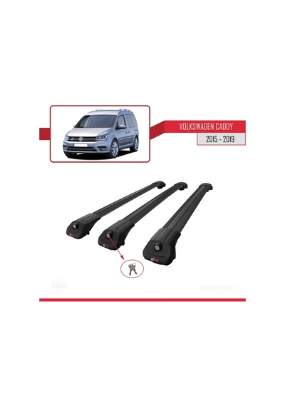Volkswagen Caddy 2015-2019 Arası İle Uyumlu Ace-1 Ara Atkı Tavan Barı Siyah 3 Adet Bar