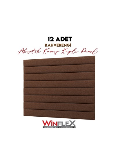 12 Adet Dekoratif Akustik Kumaş Kaplı Panel- 10x100cm Kahverengi