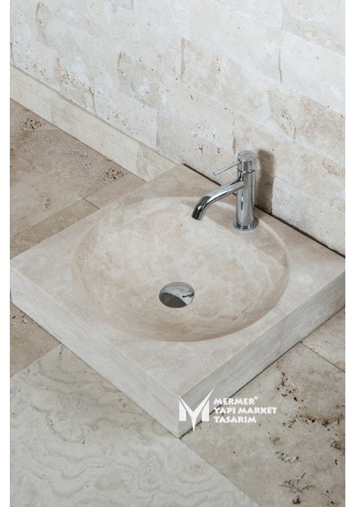 Traverten Oval Dizayn Kare Lavabo
